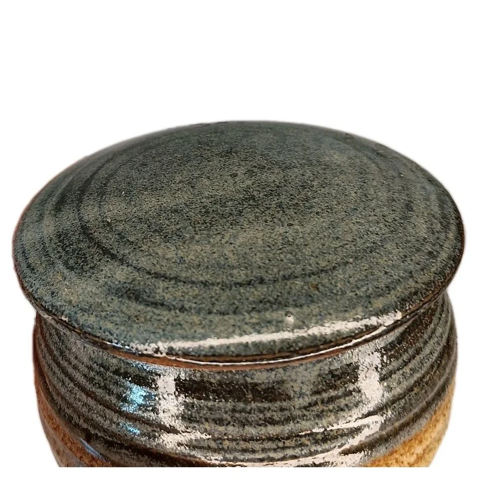 Sherwood Pottery Blue Lidded Jar Brown Swirl Jam Jar Or Trinket Box 3.5